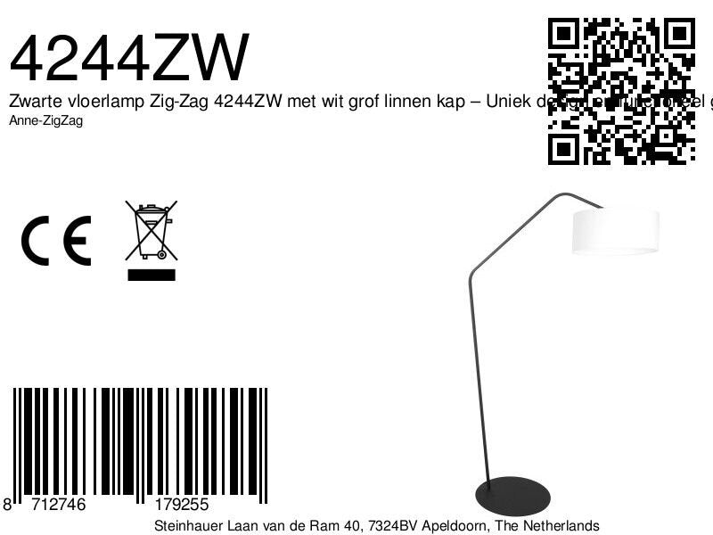 Lampadaire en métal noir bras coudé et abat-jour blanc – H173 cm