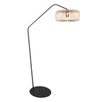 Lampadaire en métal noir avec abat-jour en rotin naturel – H173 cm