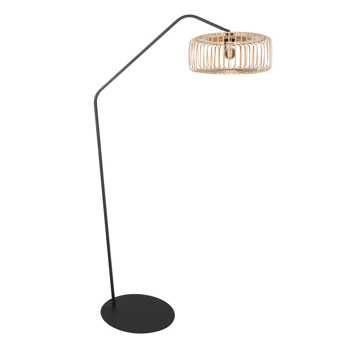 Lampadaire en métal noir avec abat-jour en rotin naturel – H173 cm