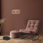 Lampadaire en métal noir avec abat-jour en rotin naturel – H173 cm