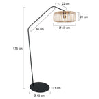Lampadaire en métal noir avec abat-jour en rotin naturel – H173 cm