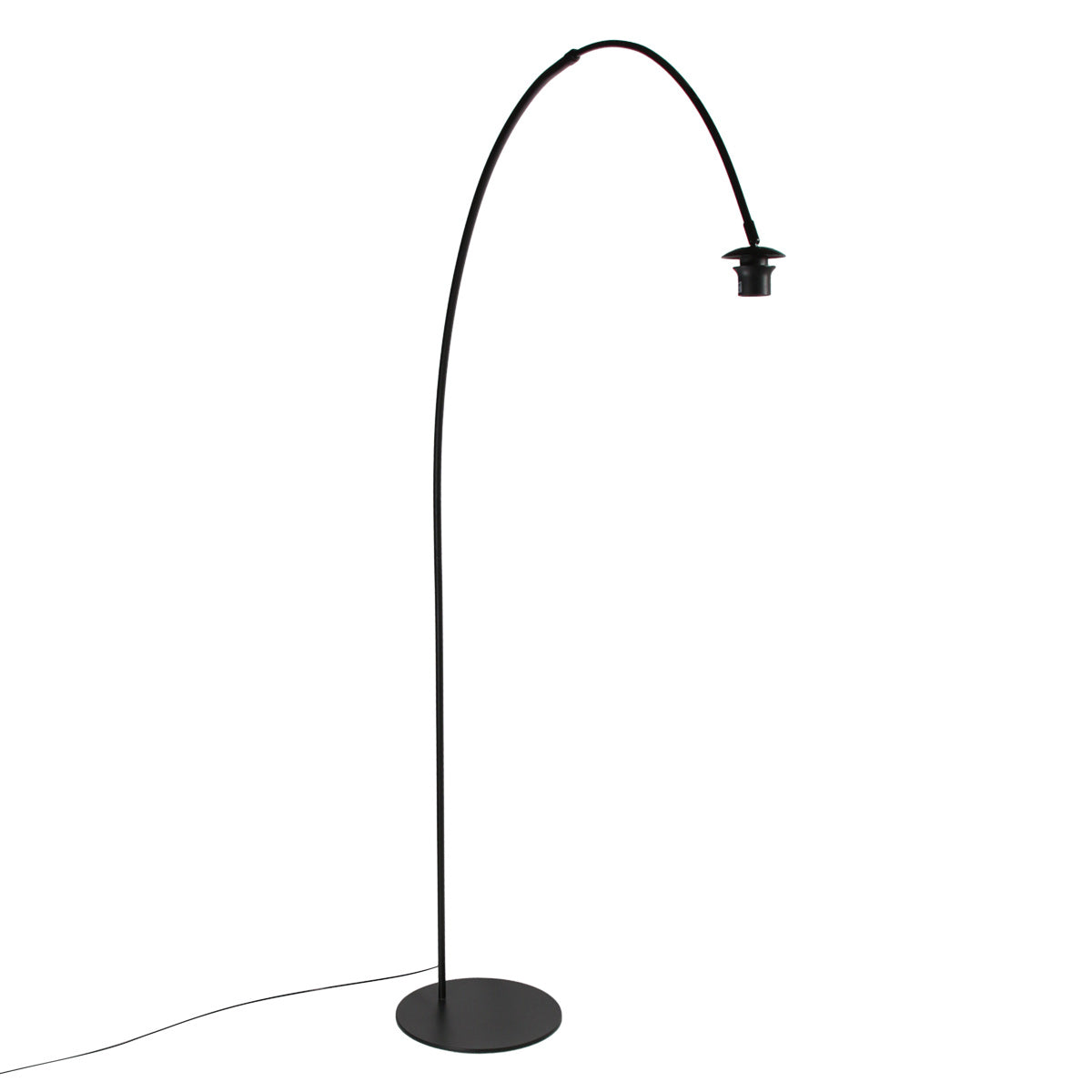 Lampadaire arc noir abat-jour rond blanc en plastique – H210 cm
