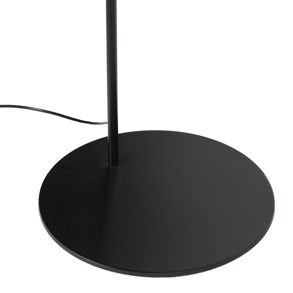 Lampadaire arc noir abat-jour rond blanc en plastique – H210 cm