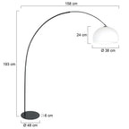 Lampadaire arc noir abat-jour rond blanc en plastique – H210 cm