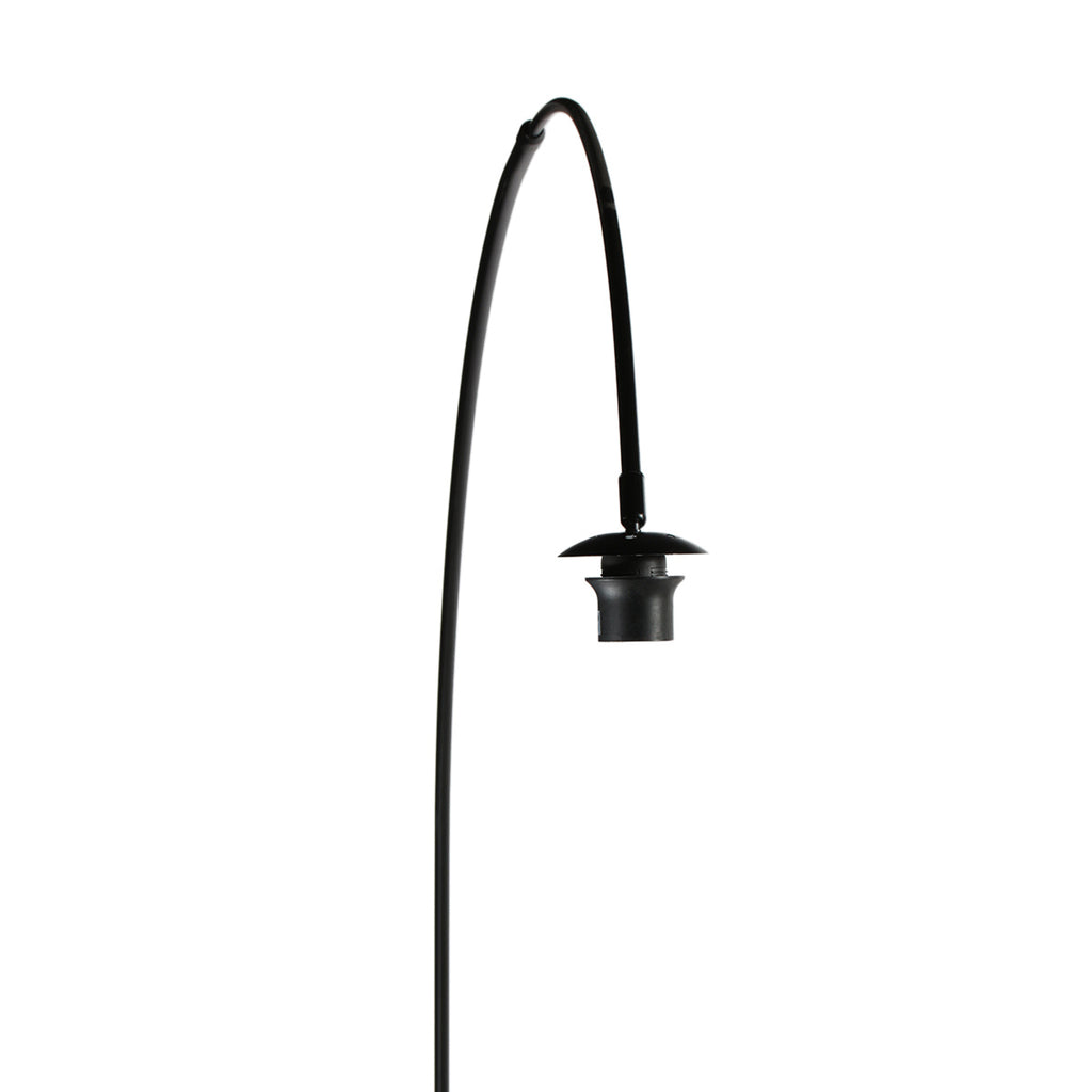 Lampadaire arc noir abat-jour rond blanc en plastique – H210 cm