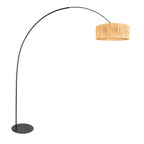 Lampadaire arc en métal noir abat-jour fibres naturelles – H210 cm