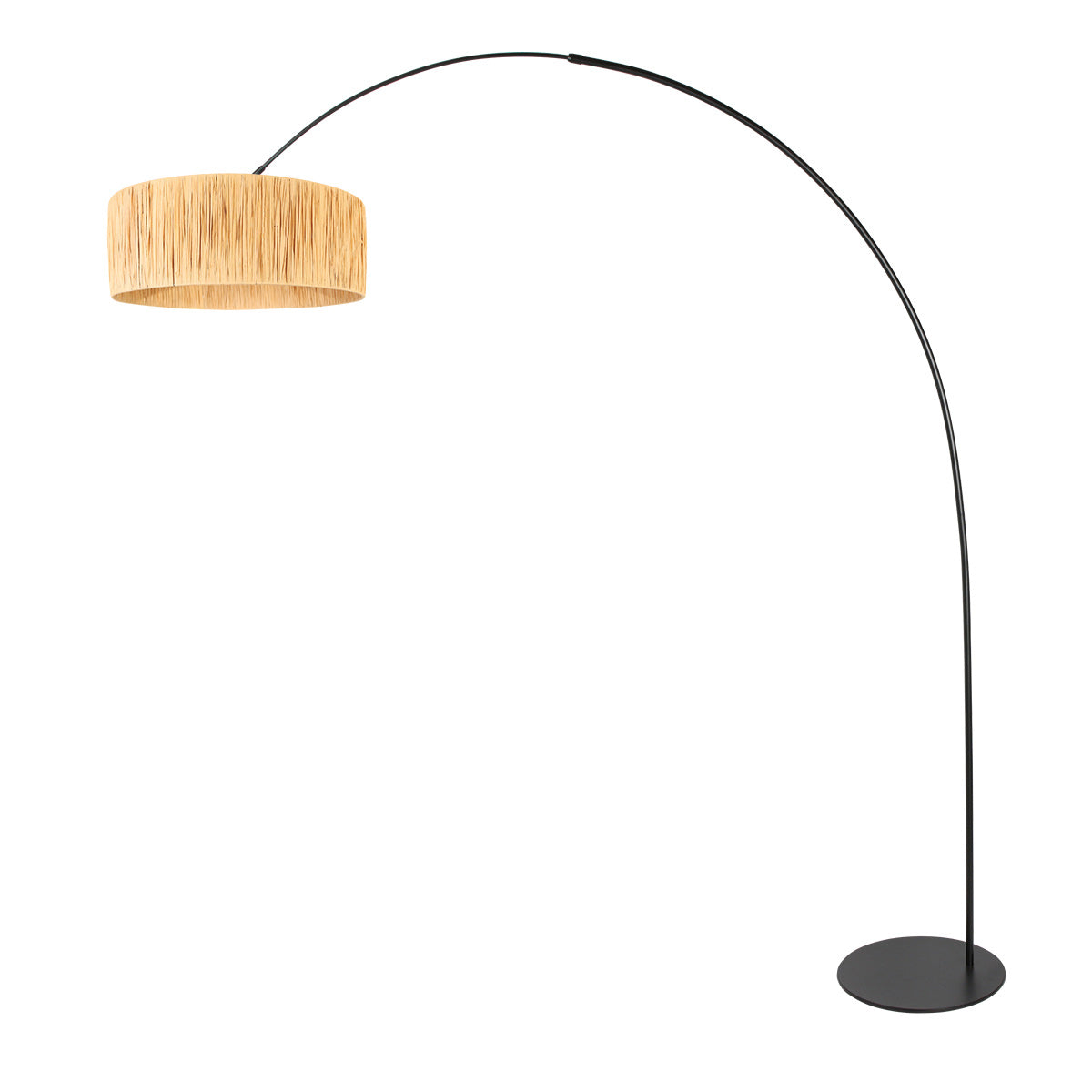 Lampadaire arc en métal noir abat-jour fibres naturelles – H210 cm