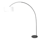 Lampadaire arc métal noir abat-jour lin blanc cylindrique – H210 cm