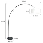 Lampadaire arc métal noir abat-jour lin blanc cylindrique – H210 cm