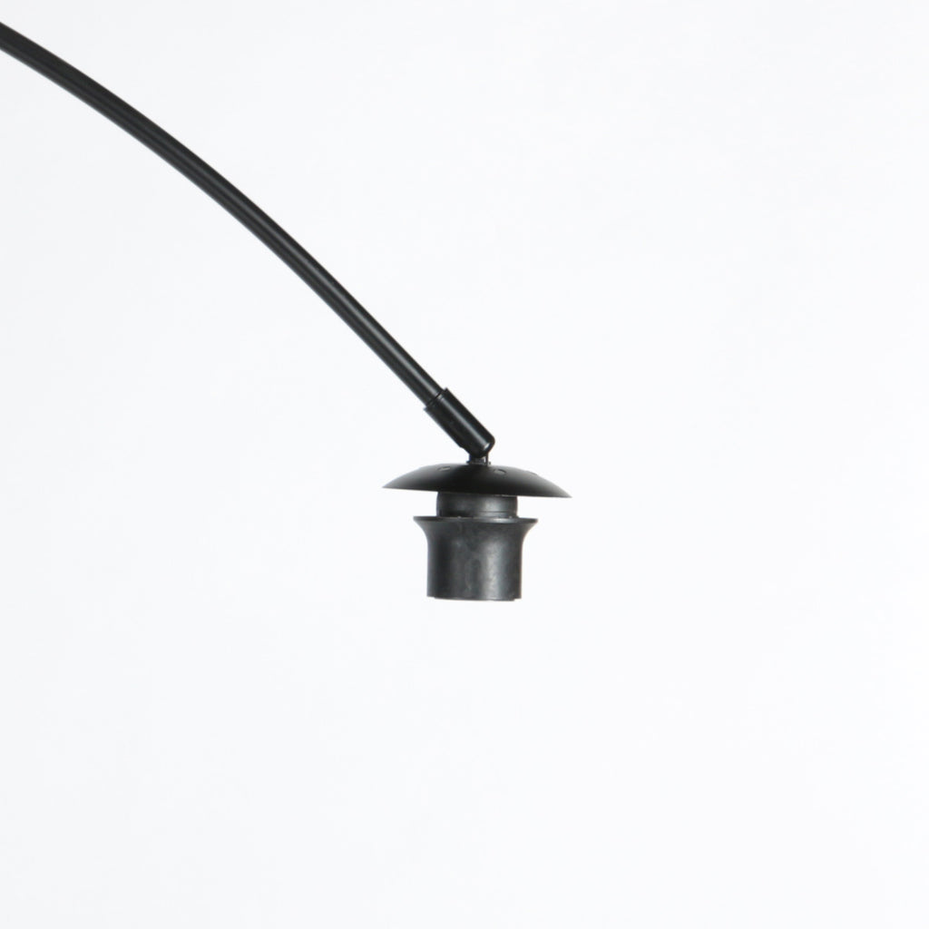 Lampadaire arc métal noir abat-jour lin blanc cylindrique – H210 cm