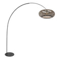 Lampe sur pied noire avec abat-jour en bambou tressé et bras arqué – H193 cm