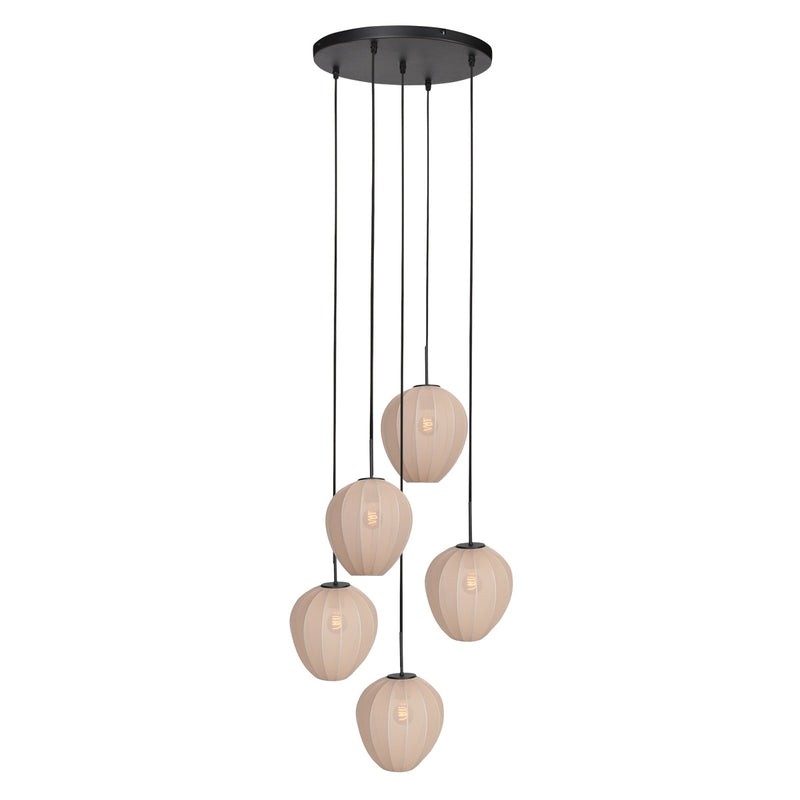 Suspension en verre beige à 5 abat-jours ovales suspendus