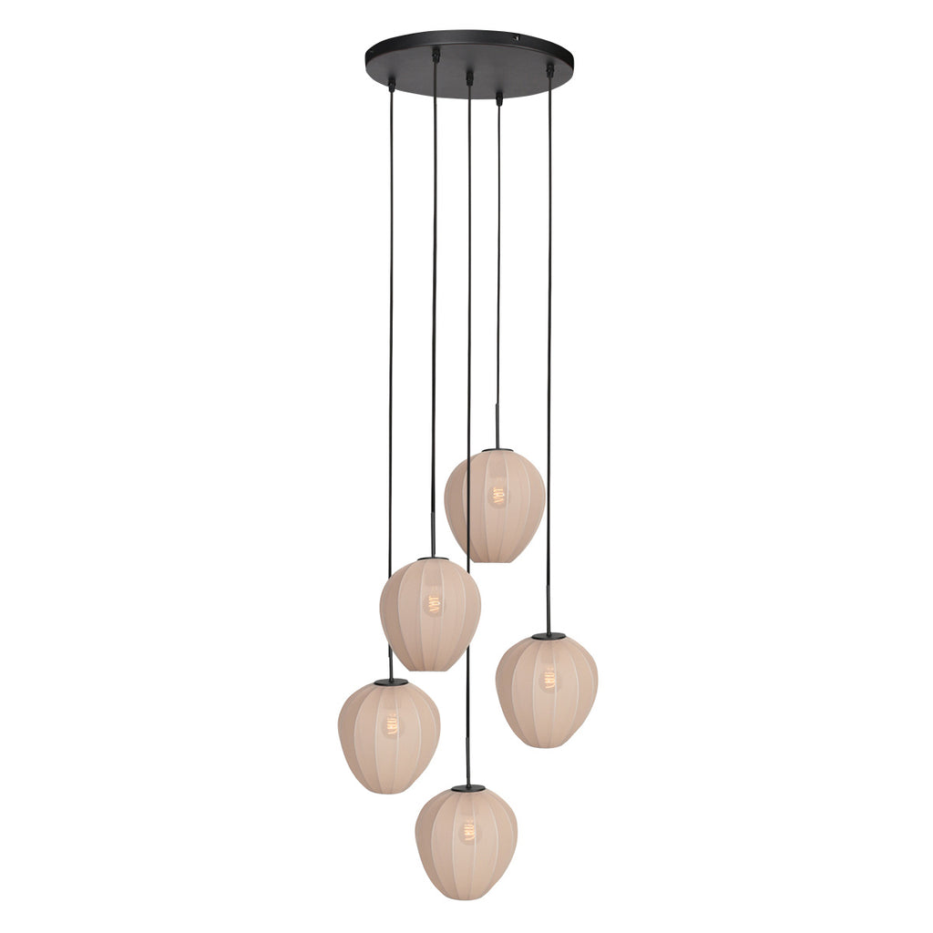 Suspension en verre beige à 5 abat-jours ovales suspendus