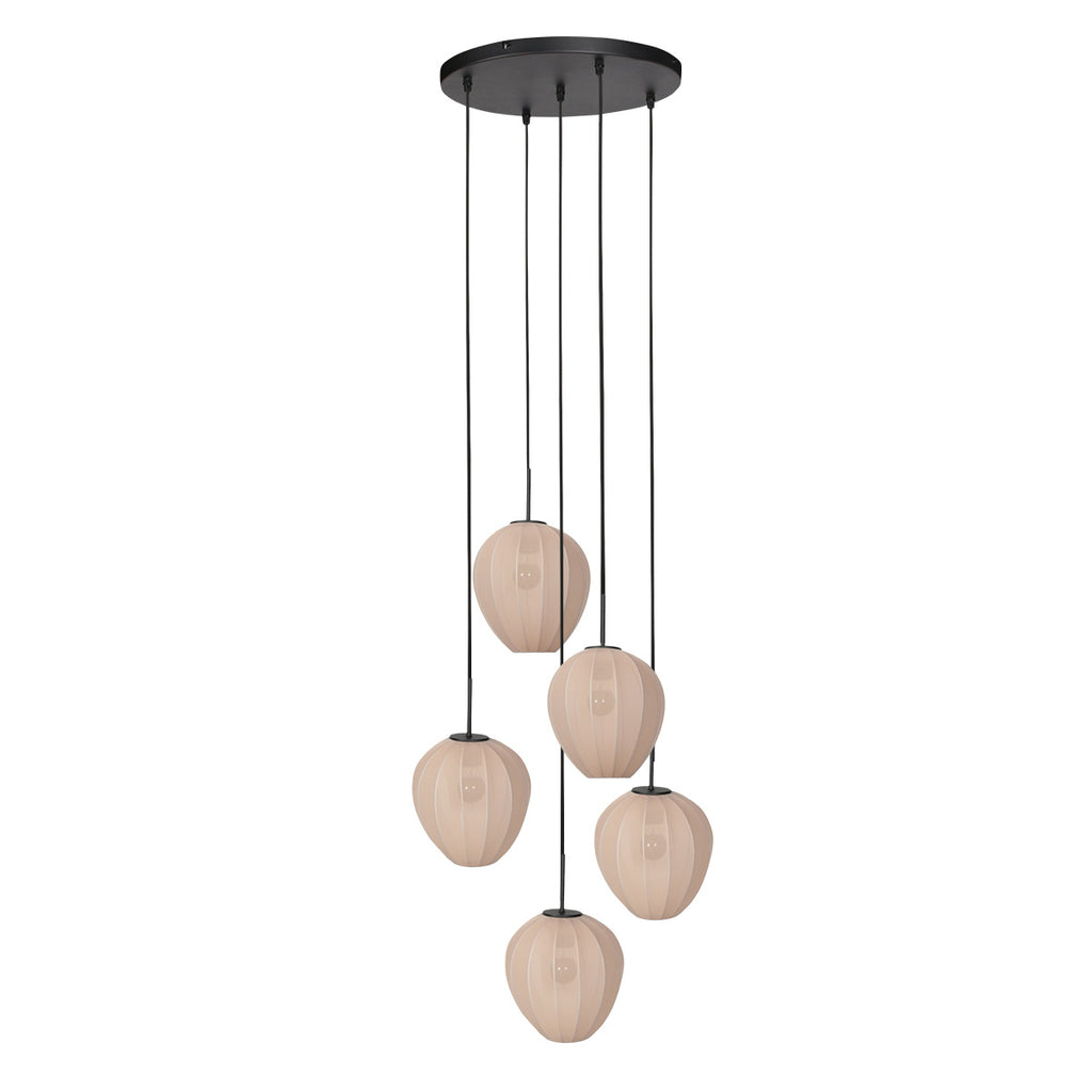 Suspension en verre beige à 5 abat-jours ovales suspendus