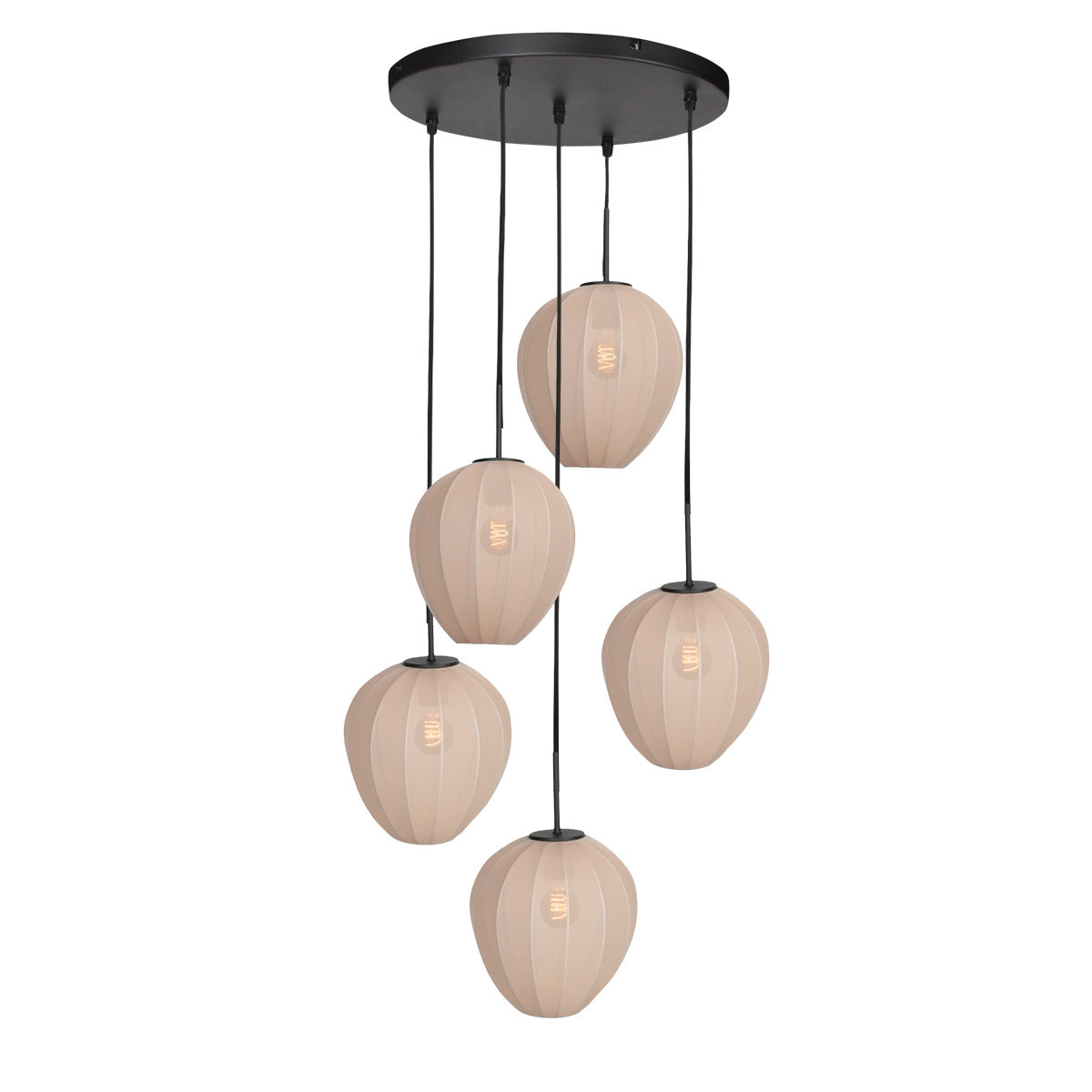 Suspension en verre beige à 5 abat-jours ovales suspendus
