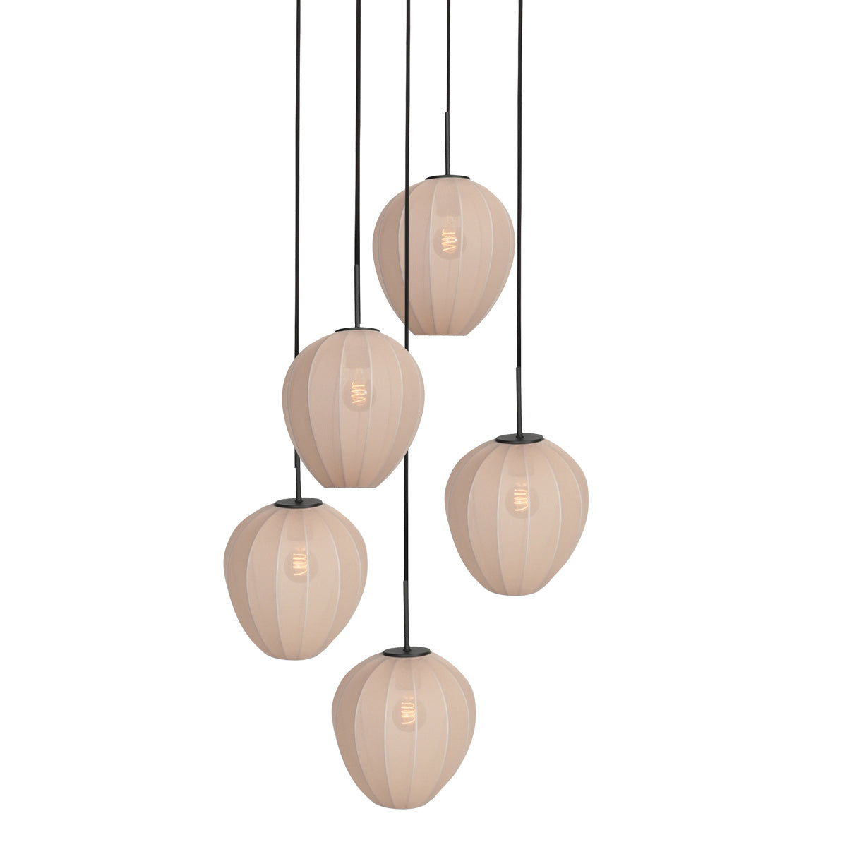 Suspension en verre beige à 5 abat-jours ovales suspendus