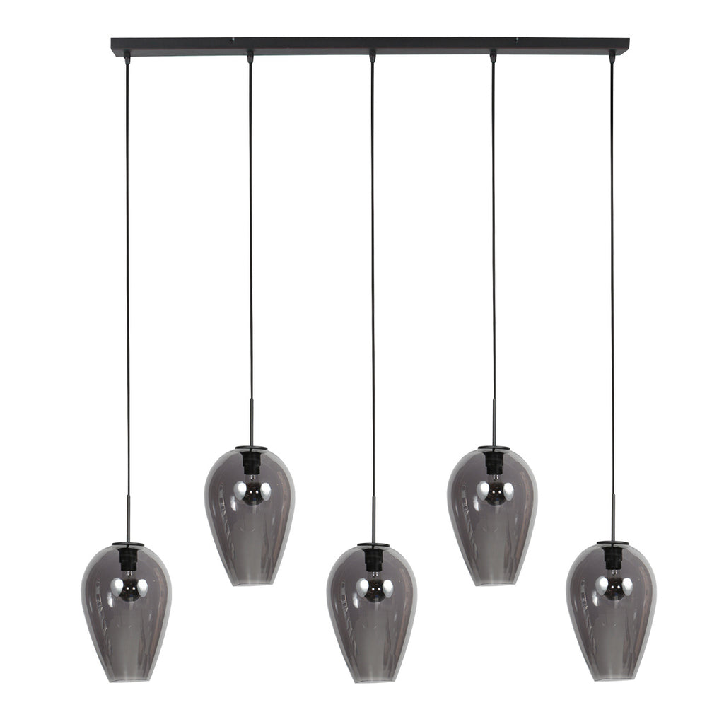 Suspension en verre fumé noir avec 5 abat-jours ovales suspendus