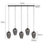 Suspension en verre fumé noir avec 5 abat-jours ovales suspendus