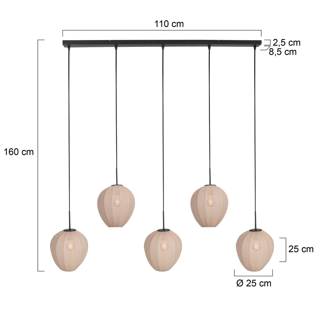 Suspension noire avec 5 abat-jours crème en ligne – 110x25 cm