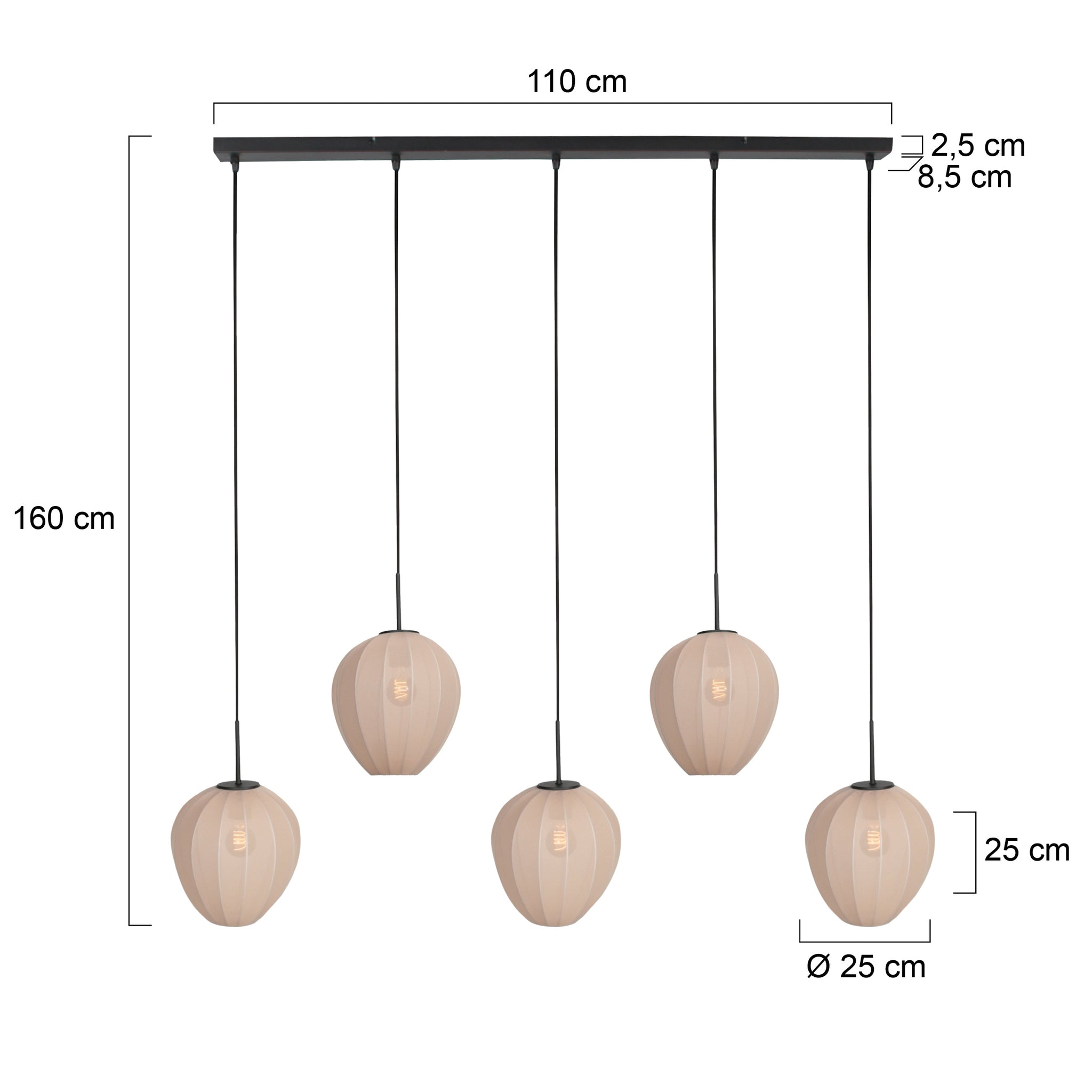 Suspension noire avec 5 abat-jours crème en ligne – 110x25 cm
