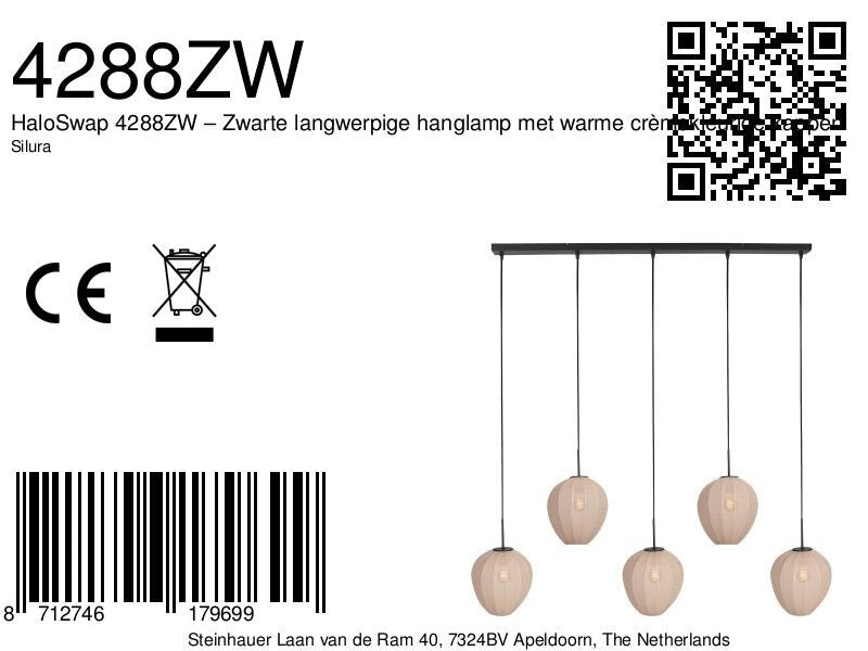 Suspension noire avec 5 abat-jours crème en ligne – 110x25 cm