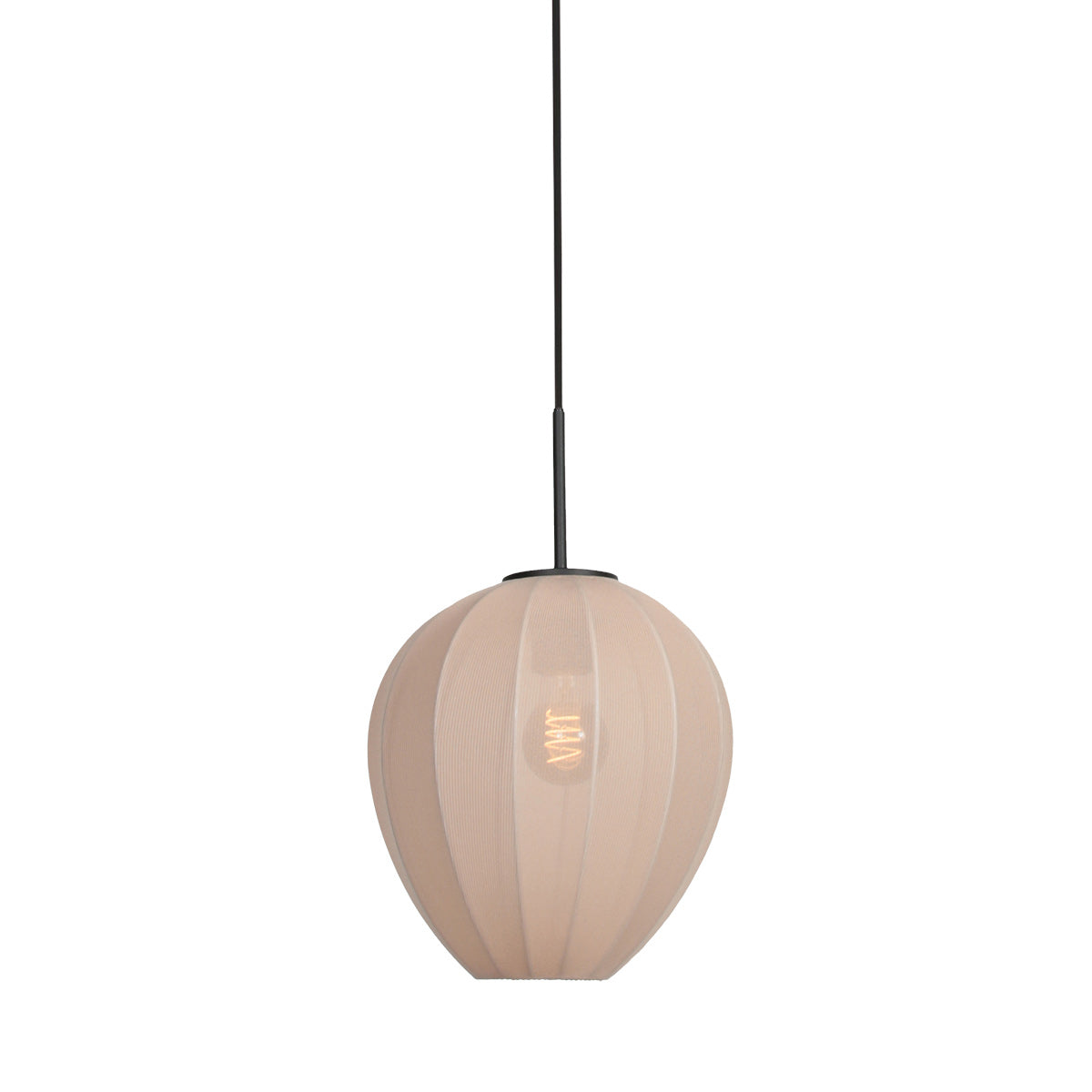 Suspension en lin crème forme goutte sur câble noir – Ø25 cm
