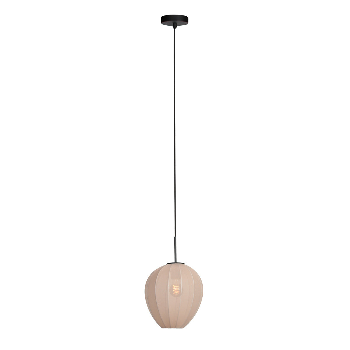Suspension en lin crème forme goutte sur câble noir – Ø25 cm