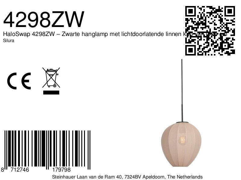 Suspension en lin crème forme goutte sur câble noir – Ø25 cm