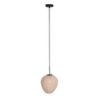 Suspension en lin crème forme goutte sur câble noir – Ø25 cm