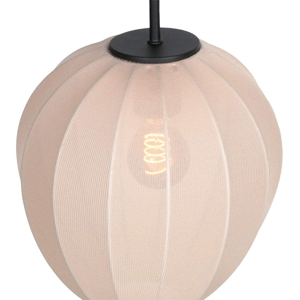 Suspension en lin crème forme goutte sur câble noir – Ø25 cm