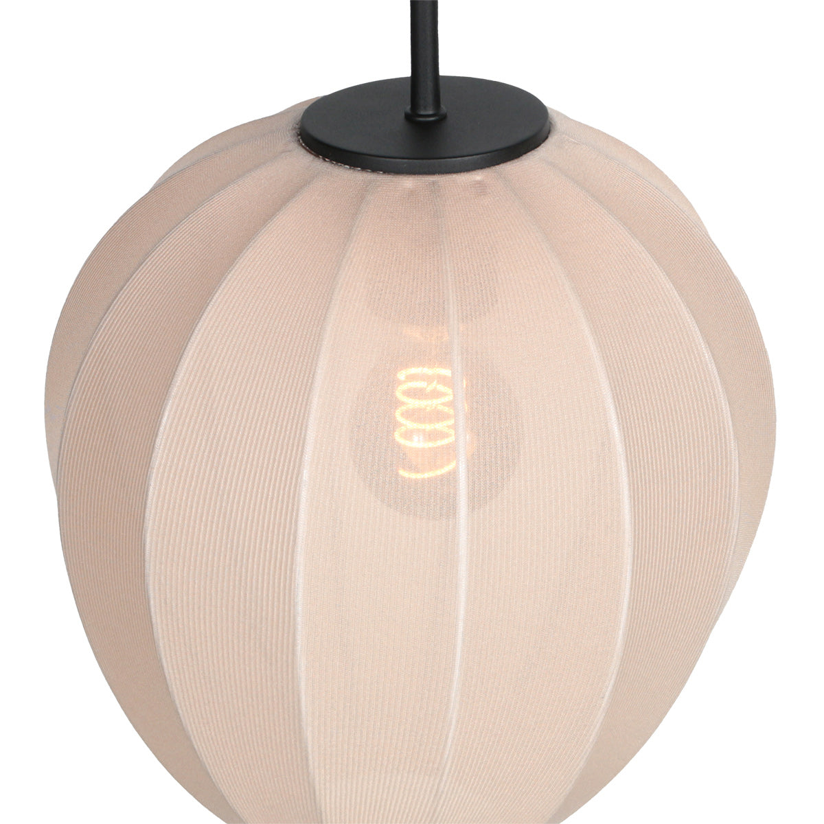 Suspension en lin crème forme goutte sur câble noir – Ø25 cm