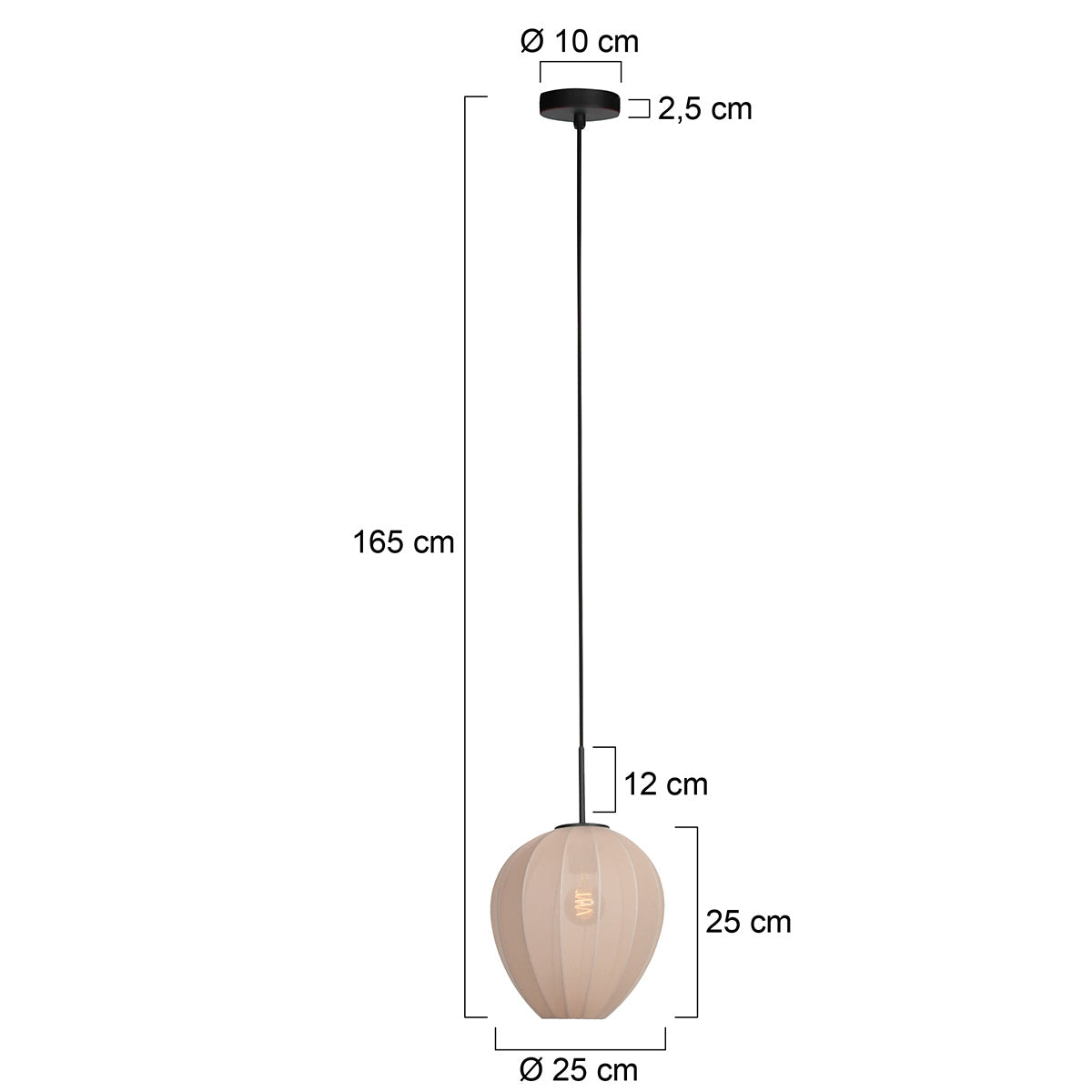 Suspension en lin crème forme goutte sur câble noir – Ø25 cm