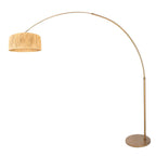 Lampadaire arc en métal doré abat-jour tressé naturel – H240 cm