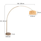 Lampadaire arc en métal doré abat-jour tressé naturel – H240 cm