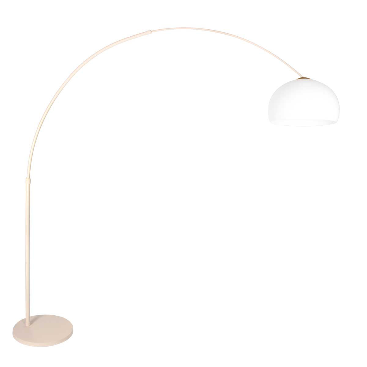 Lampadaire arc métal crème avec abat-jour blanc opalin – H240 cm