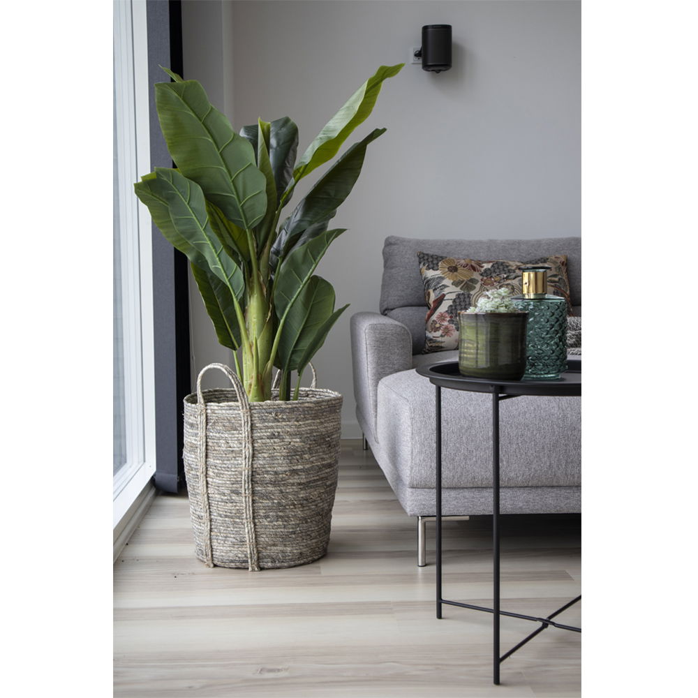 Panier de rangement en feuilles de maïs greige avec anses – Ø41x49 cm