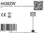 Lampadaire en métal noir abat-jour bambou motif chevrons – H144 cm