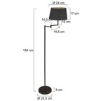 Lampadaire métal noir mat avec abat-jour conique or intérieur – H154 cm