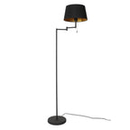 Lampadaire métal noir mat avec abat-jour conique or intérieur – H154 cm