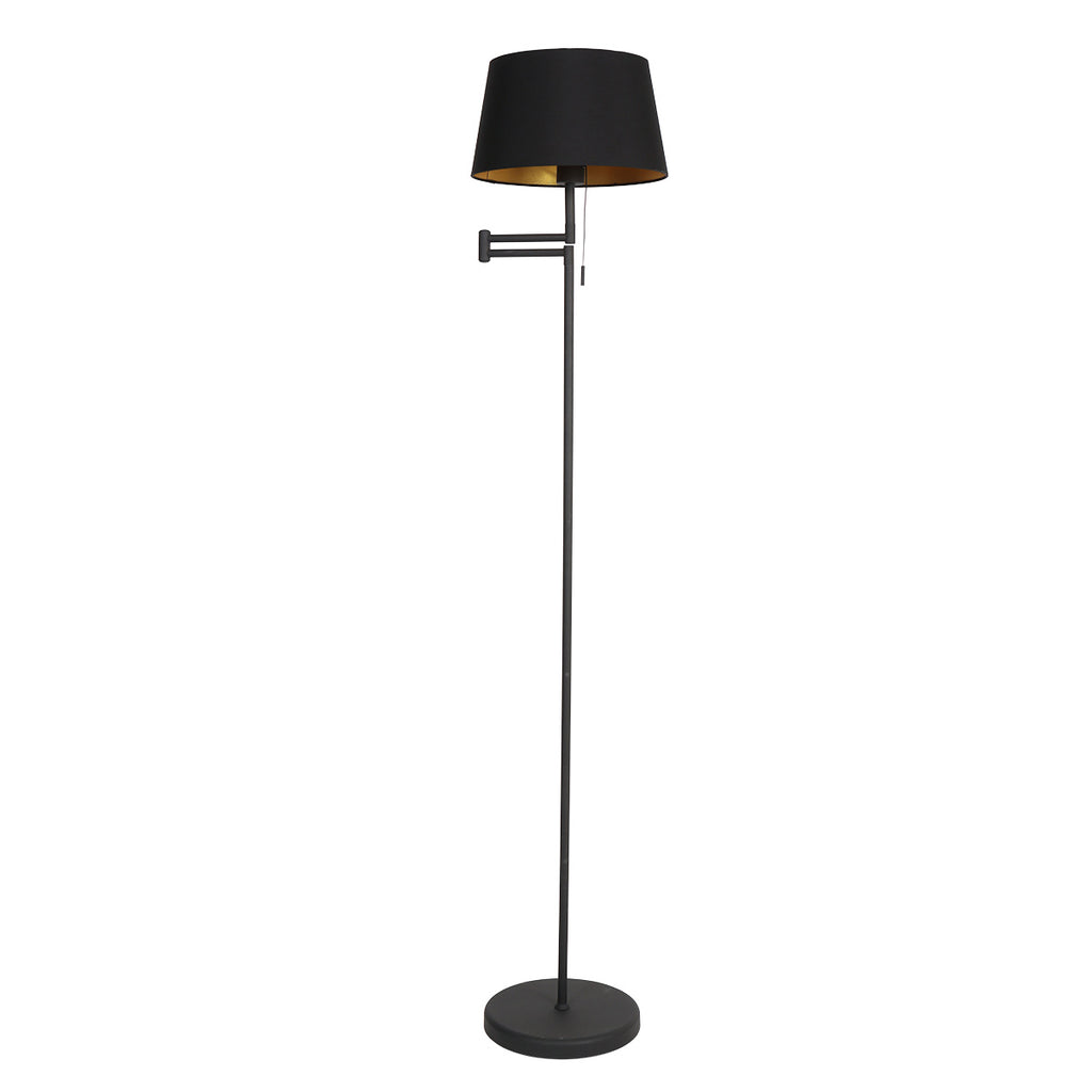 Lampadaire métal noir mat avec abat-jour conique or intérieur – H154 cm