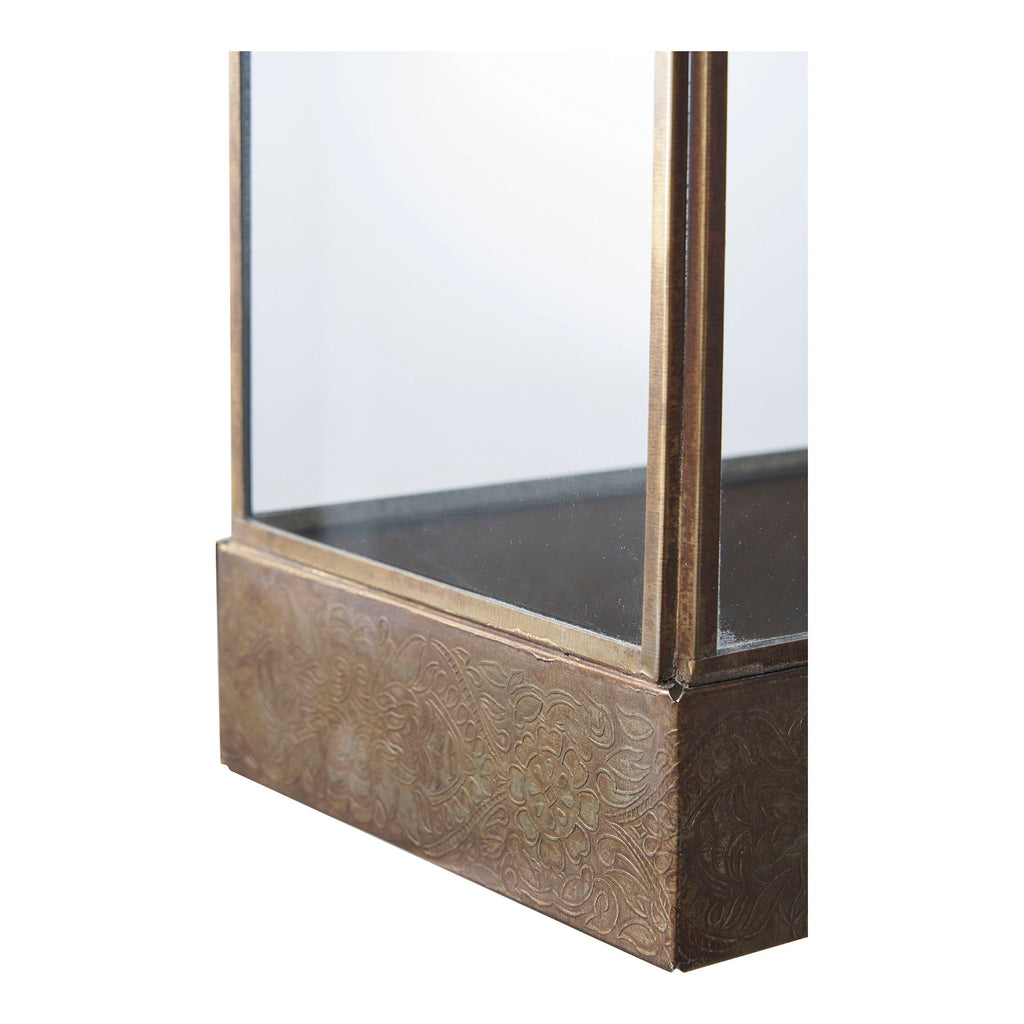 Lanterne vitrine en verre et laiton vieilli gravé – H36,5 cm