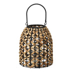 Lanterne en fibres tressées naturel et noir avec verre intérieur – H28 cm