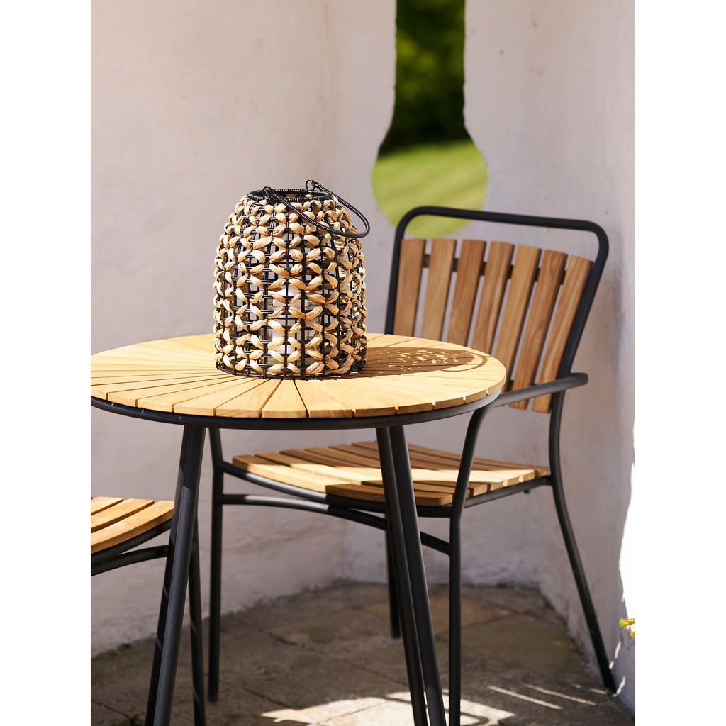 Lanterne en fibres tressées naturel et noir avec verre intérieur – H28 cm