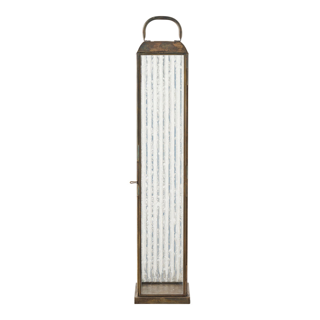 Lanterne en métal aspect laiton et verre strié à poser – H60 cm