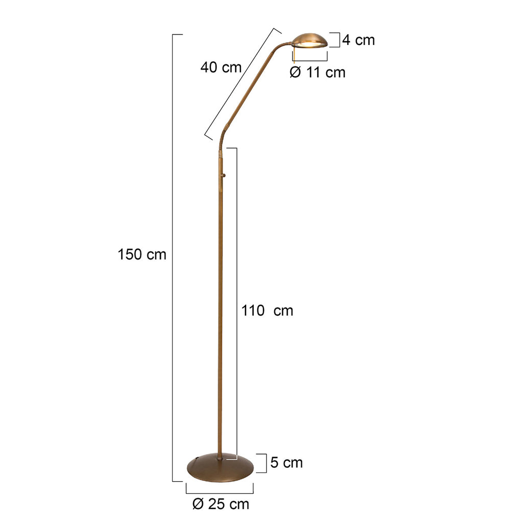 Lampadaire en métal bronze à bras articulé avec LED dimmable