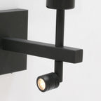 Applique murale métal noir abat-jour lin blanc avec liseuse intégrée