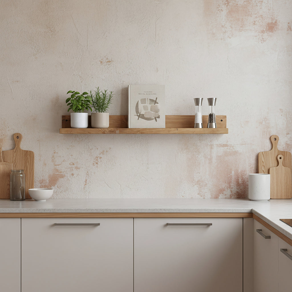 Étagère murale teck naturel avec rebord pour salon – 75x8 cm