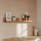 Étagère murale teck naturel avec rebord pour salon – 75x8 cm