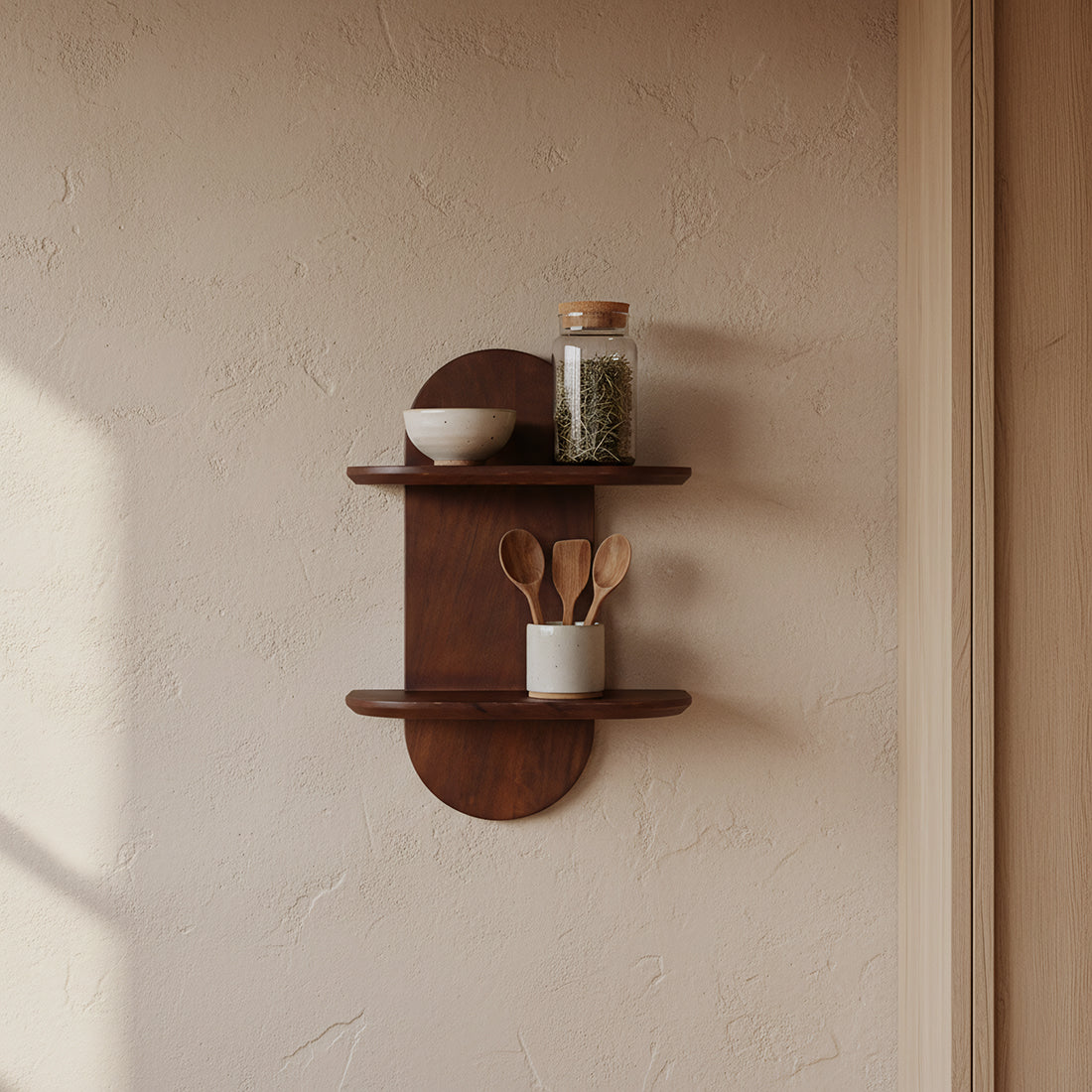 Étagère murale en bois de manguier formes arrondies pour salon – 35x18 cm