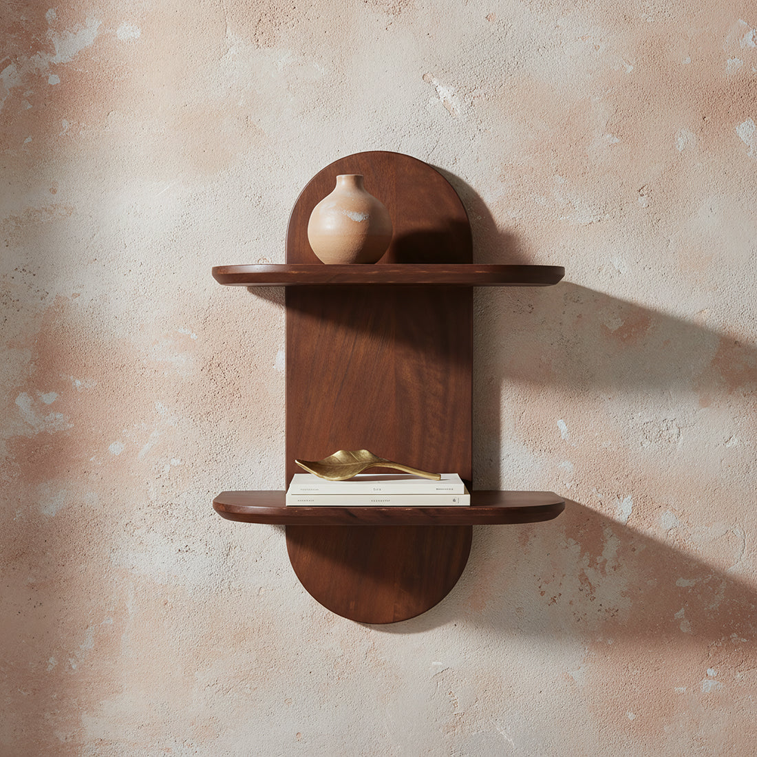 Étagère murale en bois de manguier formes arrondies pour salon – 35x18 cm
